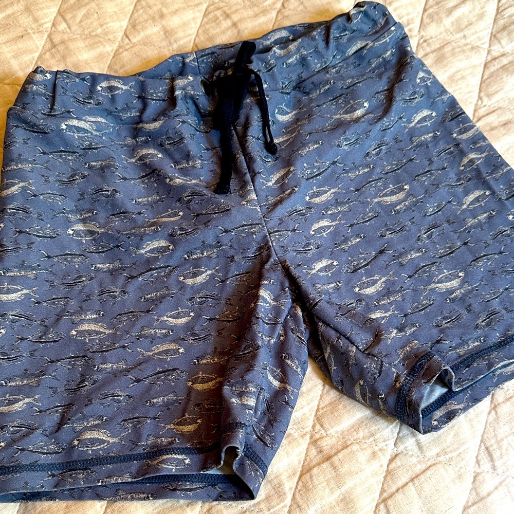 Blue Fish Patterned Shorts- WHEAT